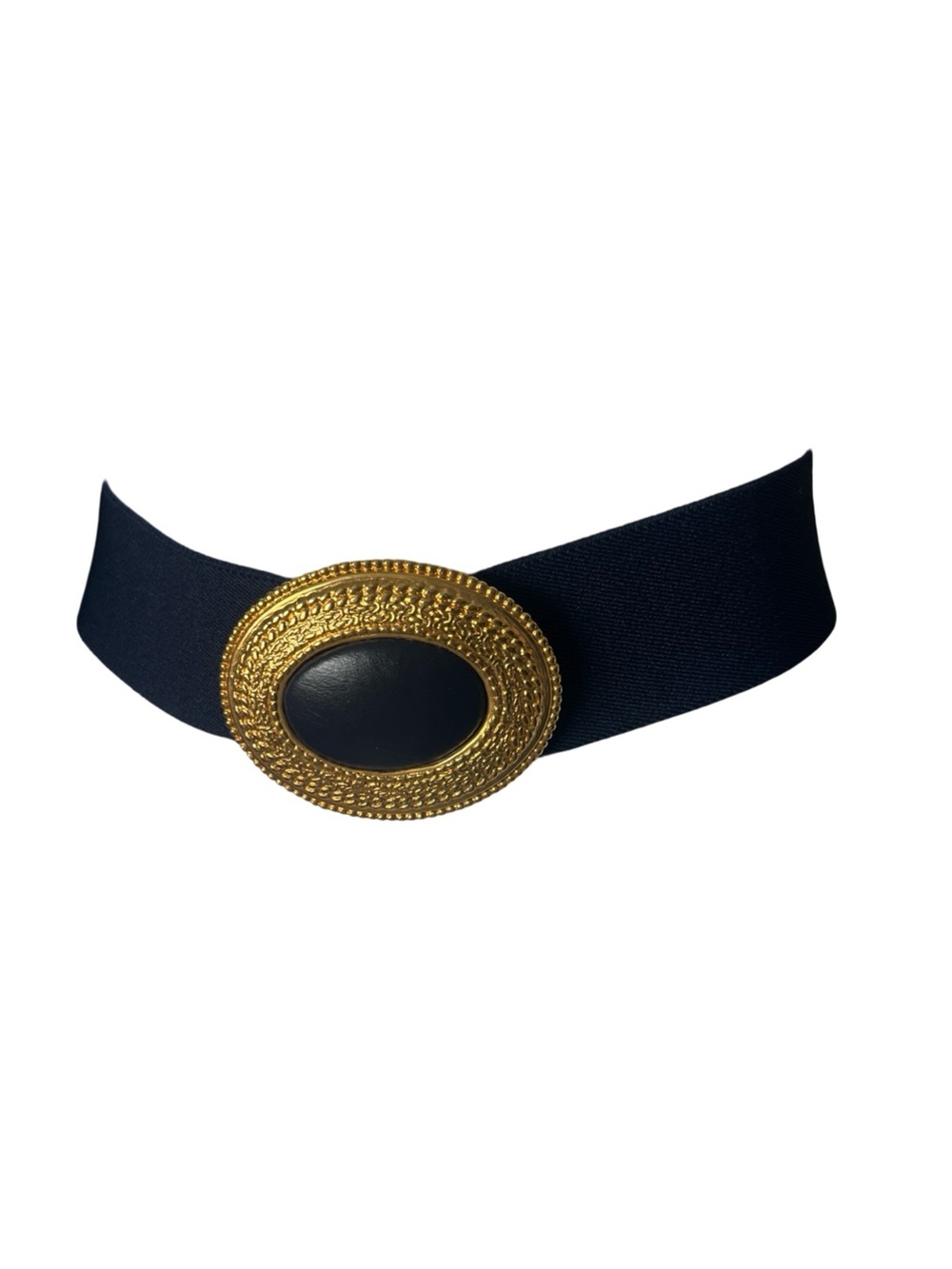 Vintage Stretch Belt Navy Blue Gold Tone Buckle Classic Womens One Size
